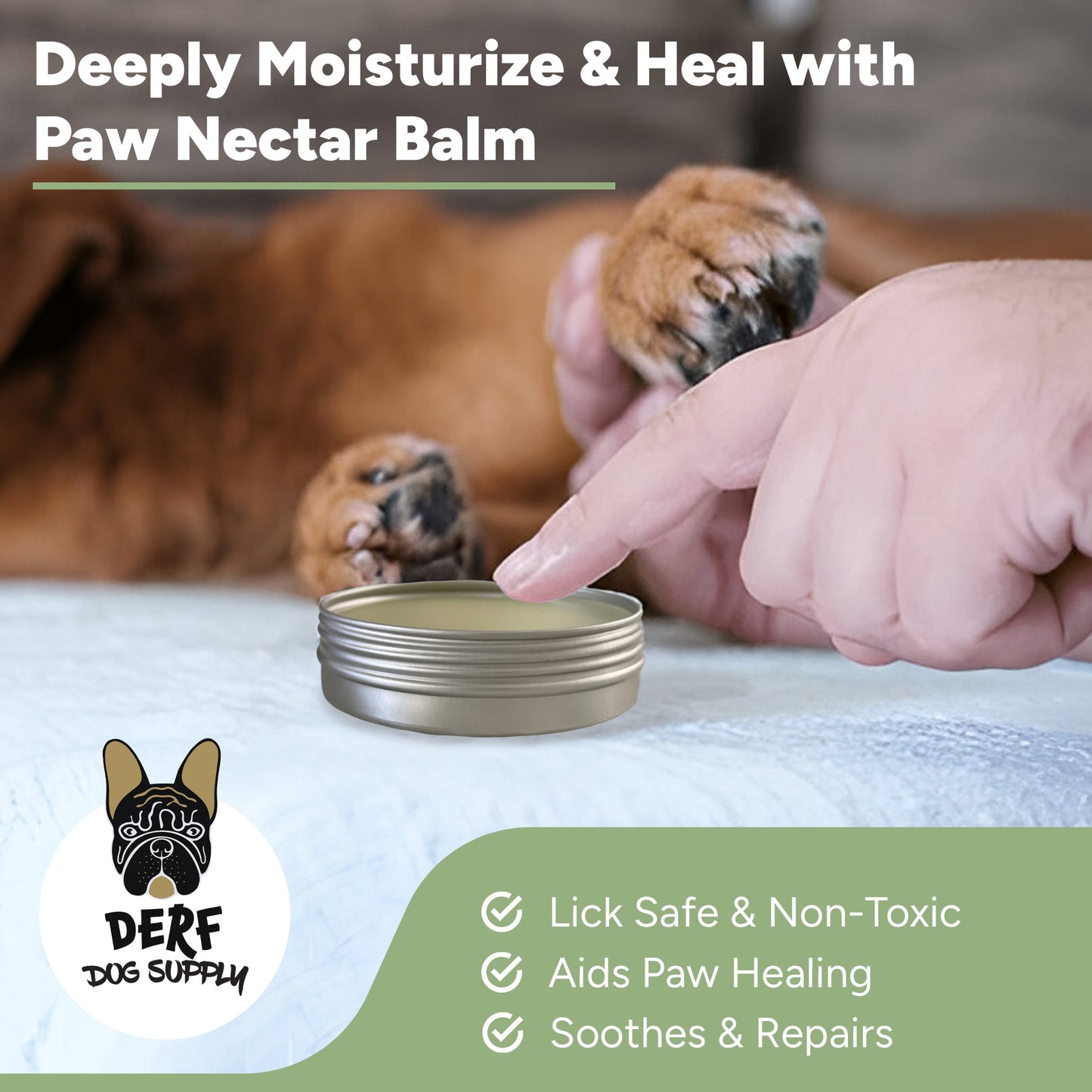 Derf Dog Supply Paw Nectar - 100% Organic Paw & Nose Balm for Dogs & Cats. Also great for irritated Frenchie’s face folds (2 oz Tin)