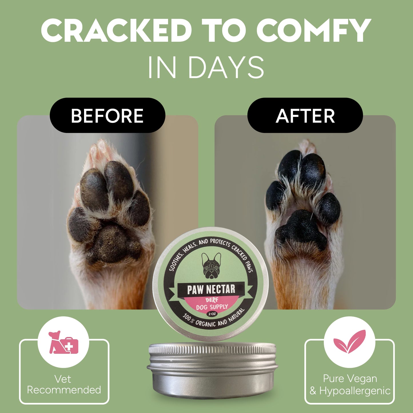 Derf Dog Supply Paw Nectar - 100% Organic Paw & Nose Balm for Dogs & Cats. Also great for irritated Frenchie’s face folds (2 oz Tin)